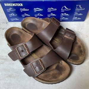 Birkenstock Arizona Faux Leather Birko-Flor Nubuck Dk Brown Womens Sandal 39